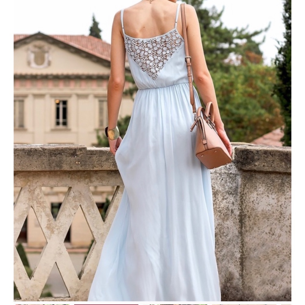 Zara Light Blue Maxi Dress with Crochet Back SZ L Large NWT